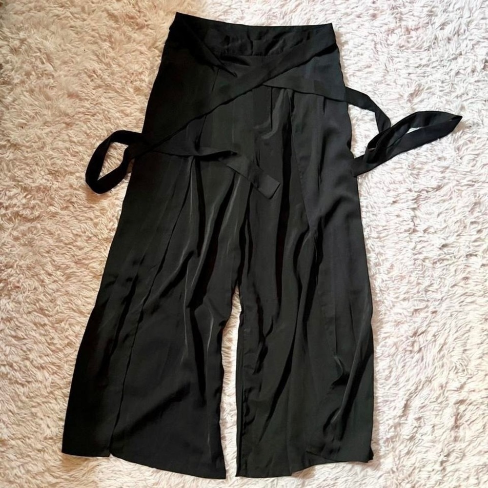 Black Fluid Wide Leg Palazzo Trousers Womens L Whimsygoth Officewear Classic